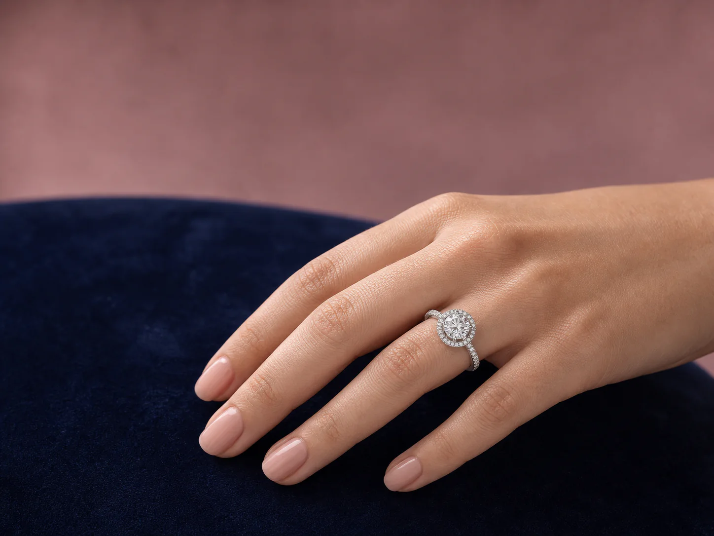 Editorial hand styling with a clear halo ring